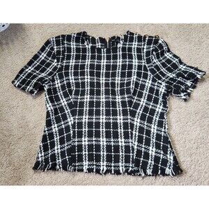 Milk + honey black and white tweed blouse